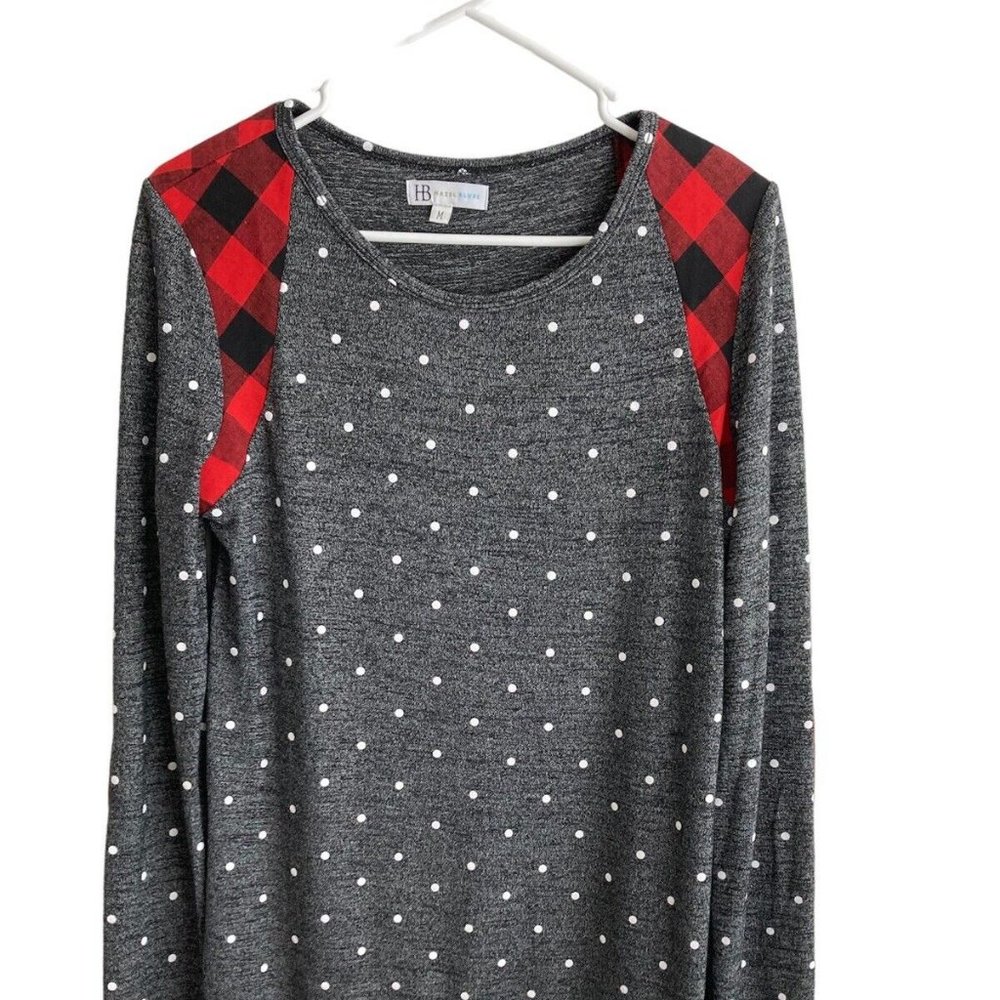 Hazel Blues Womens Top Size M Long Sleeve Gray with Polka Dots